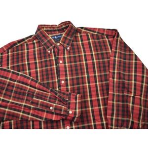 Ralph Lauren Men's Red Plaid Long Sleeve Pony Heavy Flannel Button Down Shirt  L